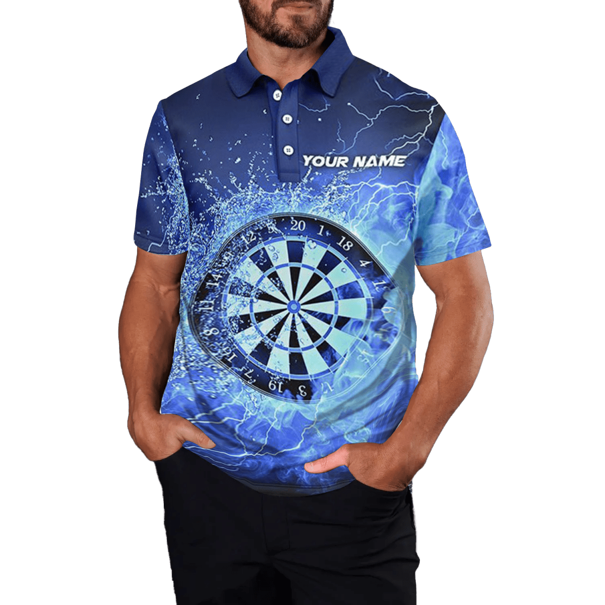 Herren Darts Polo Shirt Blau Feuer & Wasser L1359 - Outfitsuche