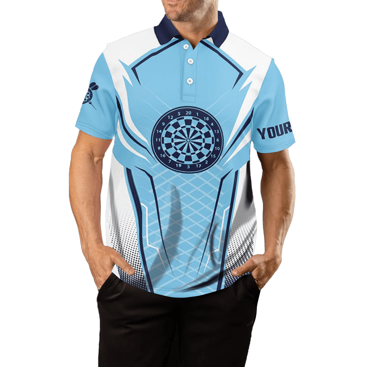 Herren Darts Polo Shirt Blau Weiß L1437 - Outfitsuche