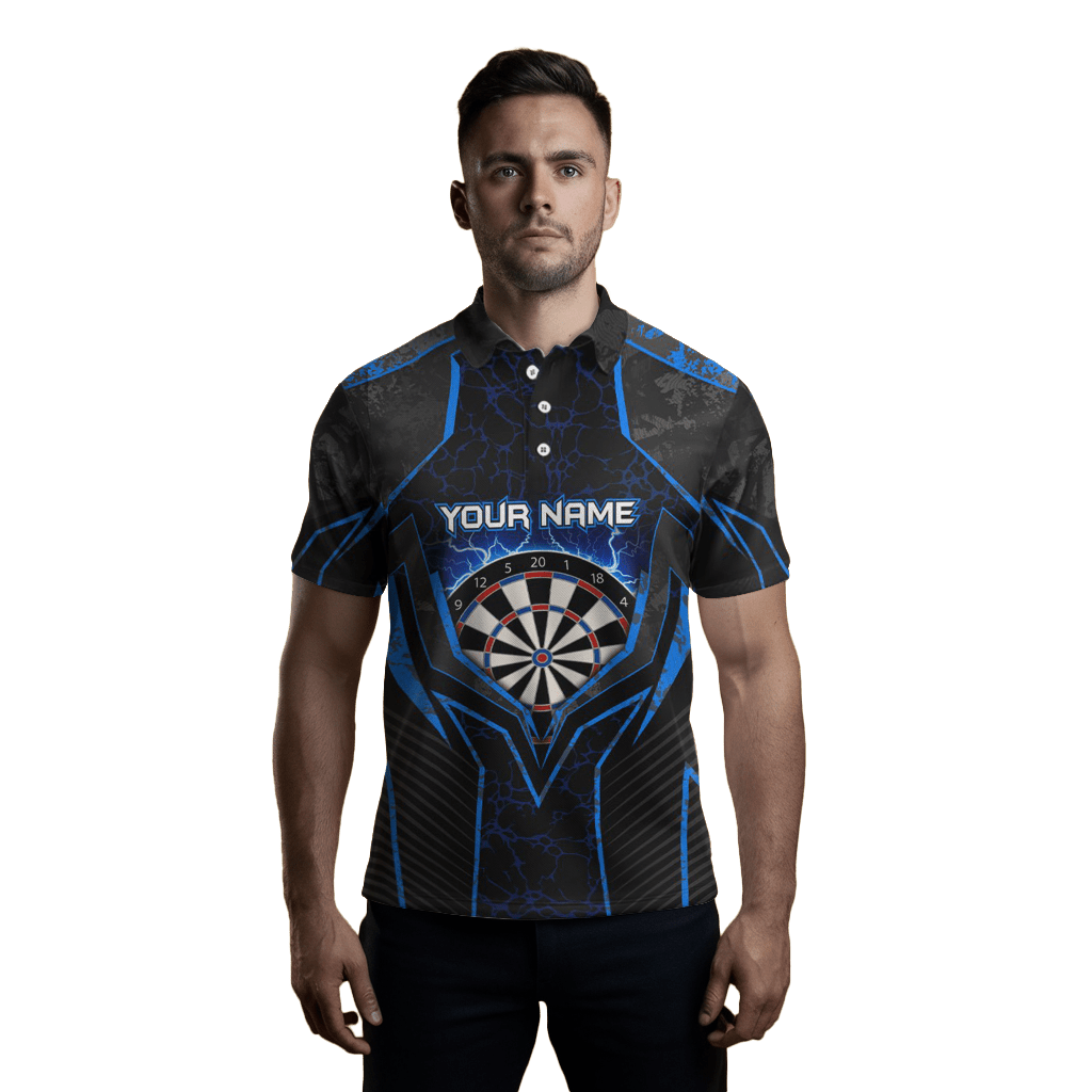 Herren Darts Polo Shirt "Blauer Blitz" | Dart Trikot in Blau | für Männer L1398 - Outfitsuche