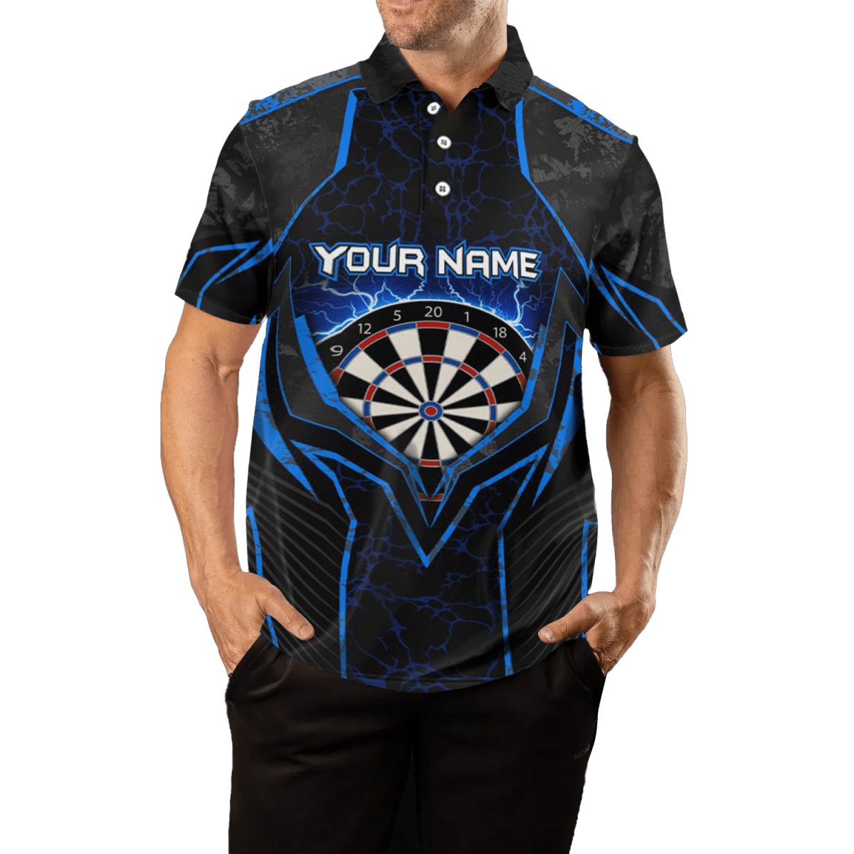 Herren Darts Polo Shirt "Blauer Blitz" | Dart Trikot in Blau | für Männer L1398 - Outfitsuche