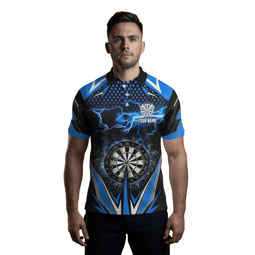 Herren Darts Polo Shirt "Blauer Blitz" | Dart Trikot | L1304 - Outfitsuche