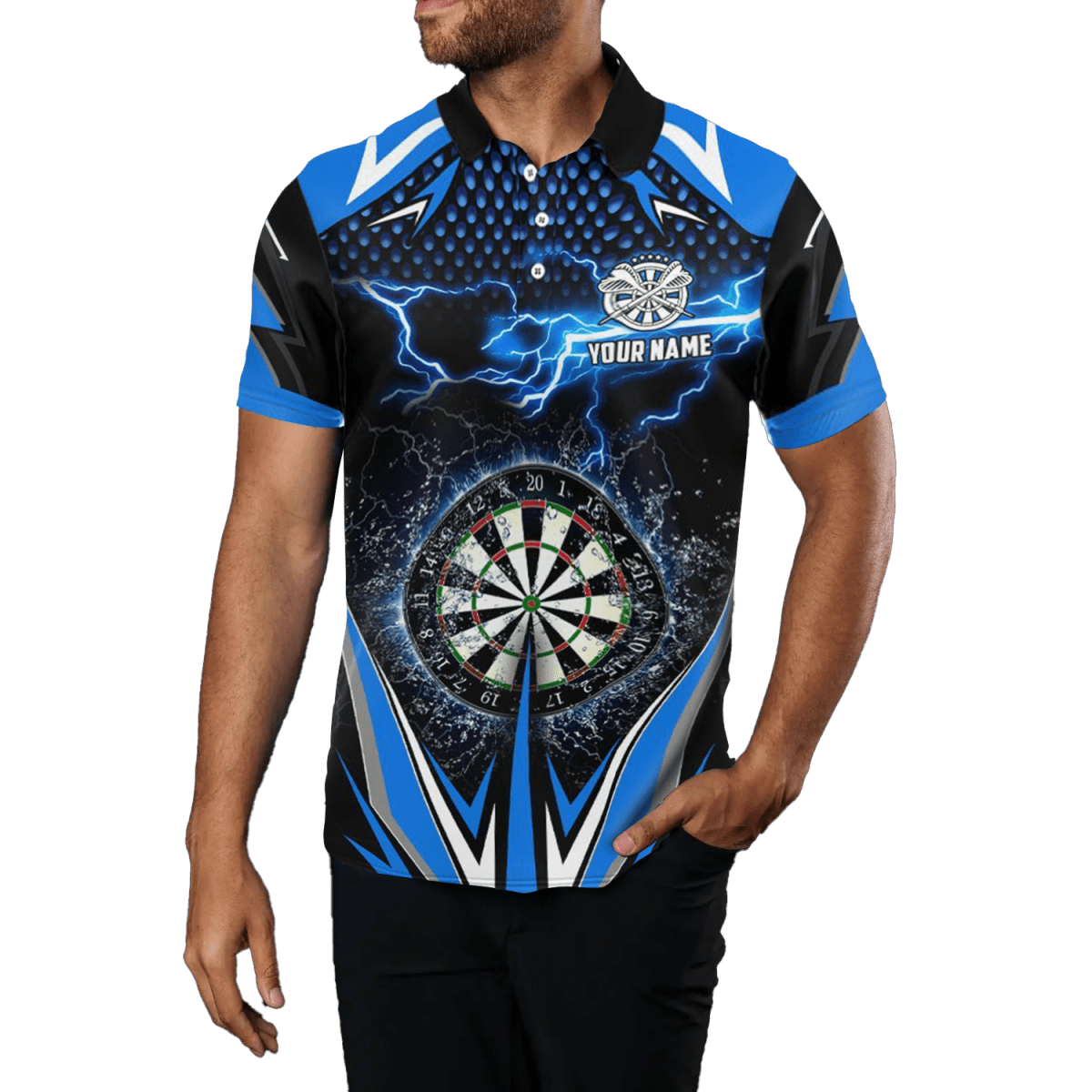 Herren Darts Polo Shirt "Blauer Blitz" | Dart Trikot | L1304 - Outfitsuche