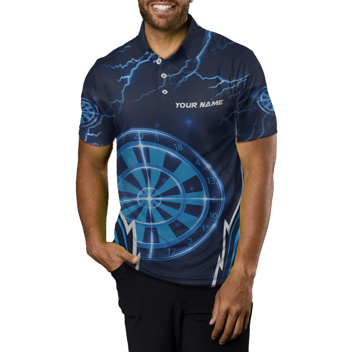 Herren Darts Polo Shirt Blauer Blitz | Dart Trikot L1410 - Outfitsuche