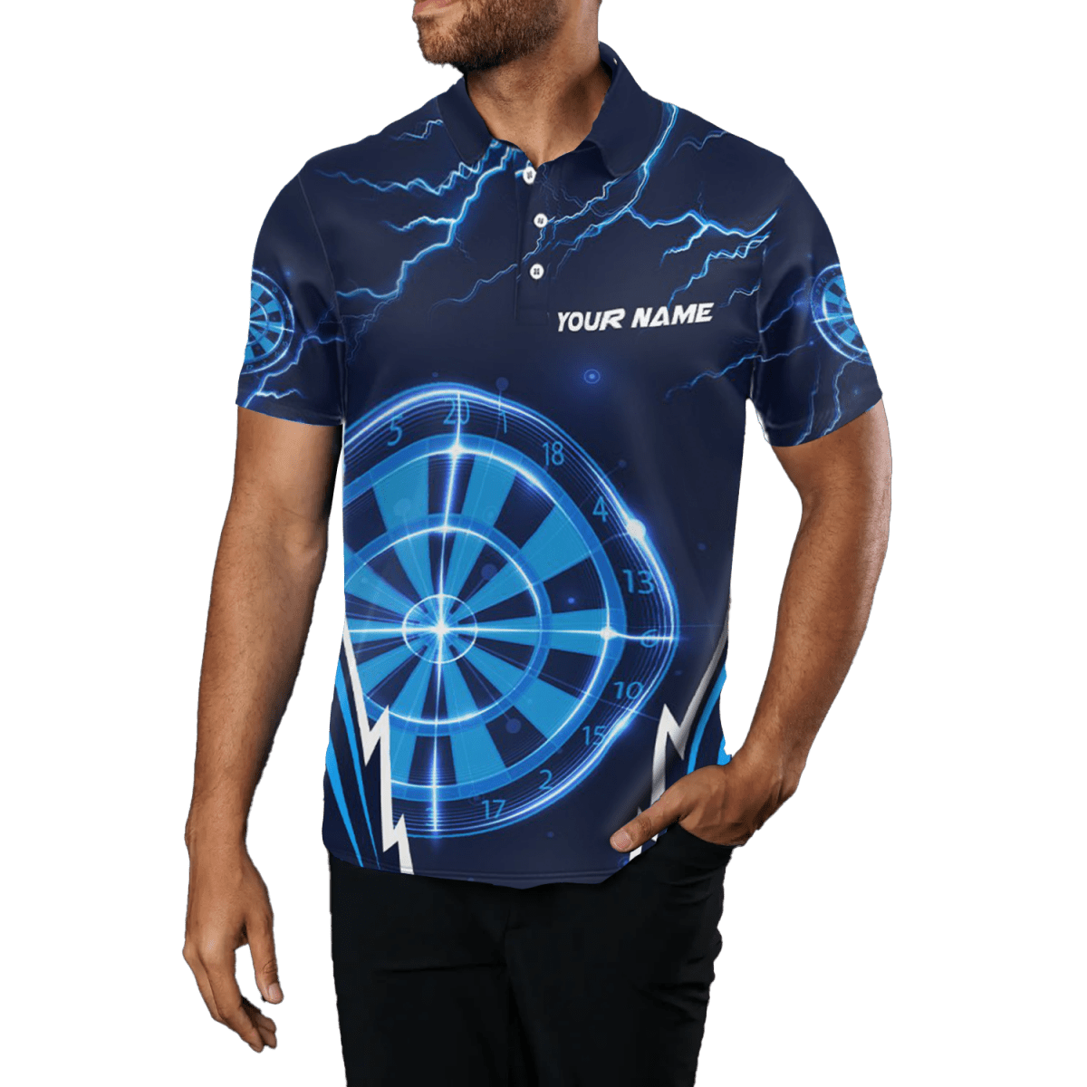 Herren Darts Polo Shirt Blauer Blitz | Dart Trikot L1410 - Outfitsuche