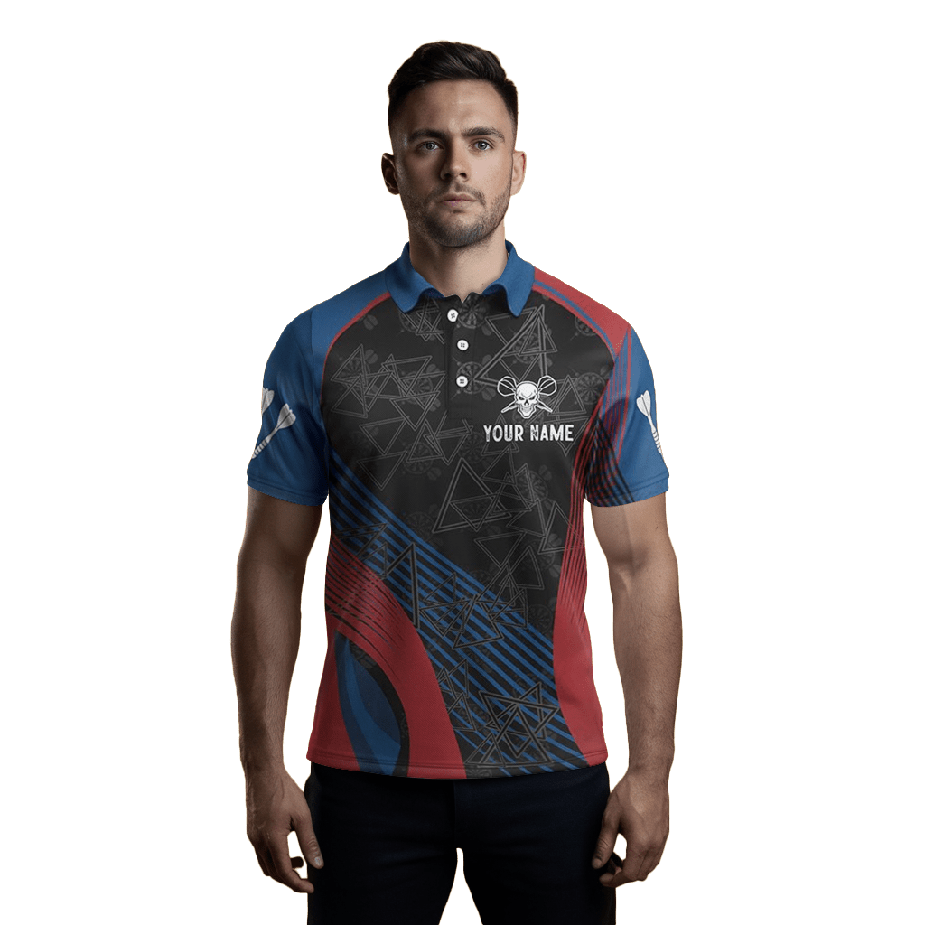 Herren Darts Polo Shirt Blau/Rot mit Totenkopf - Motiv Z305 - Outfitsuche