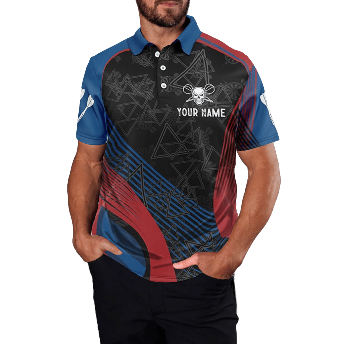 Herren Darts Polo Shirt Blau/Rot mit Totenkopf - Motiv Z305 - Outfitsuche