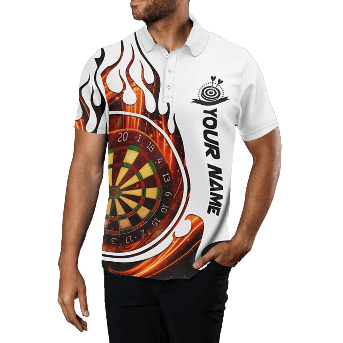 Herren Darts Polo Shirt - Feuerflamme Dartboard - Rot L1348 - Outfitsuche