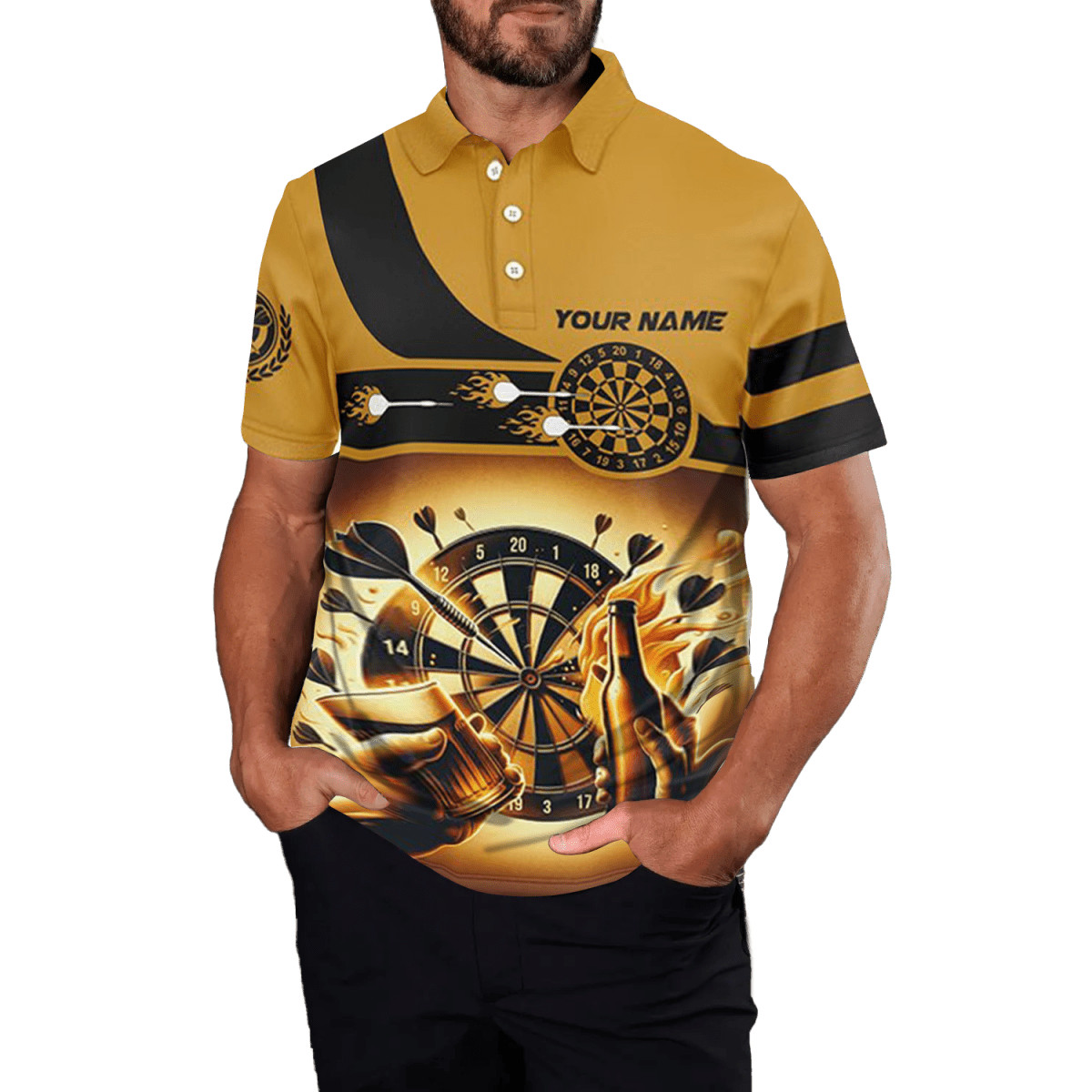 Herren Darts Polo Shirt Gelb Bier Thema L1380 - Outfitsuche