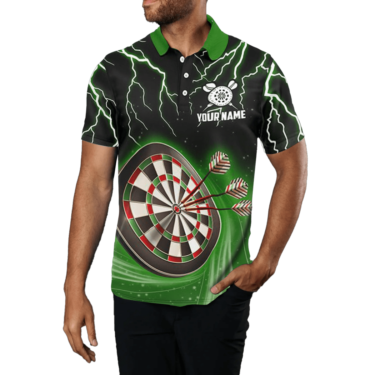 Herren Darts Polo Shirt - Grün Blitzgewitter L1454 - Outfitsuche