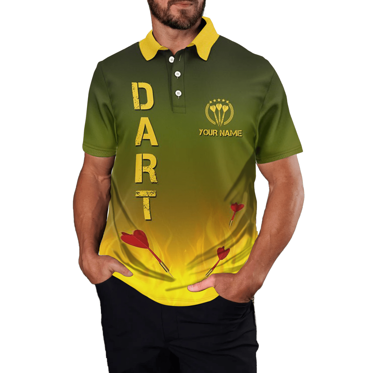 Herren Darts Polo Shirt, Grün Gelb Feuer Flamme Gradient U41 - Outfitsuche