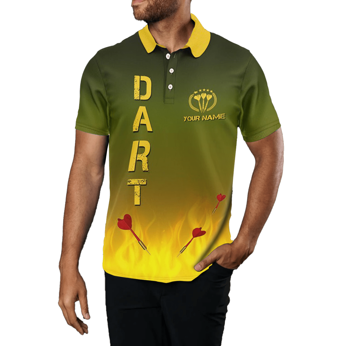 Herren Darts Polo Shirt, Grün Gelb Feuer Flamme Gradient U41 - Outfitsuche