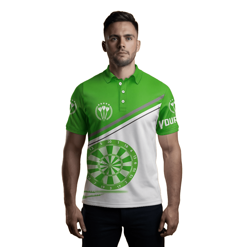 Herren Darts Polo Shirt | Grün - Weiß | Mit Namen | Dart Trikot L1298 - Outfitsuche