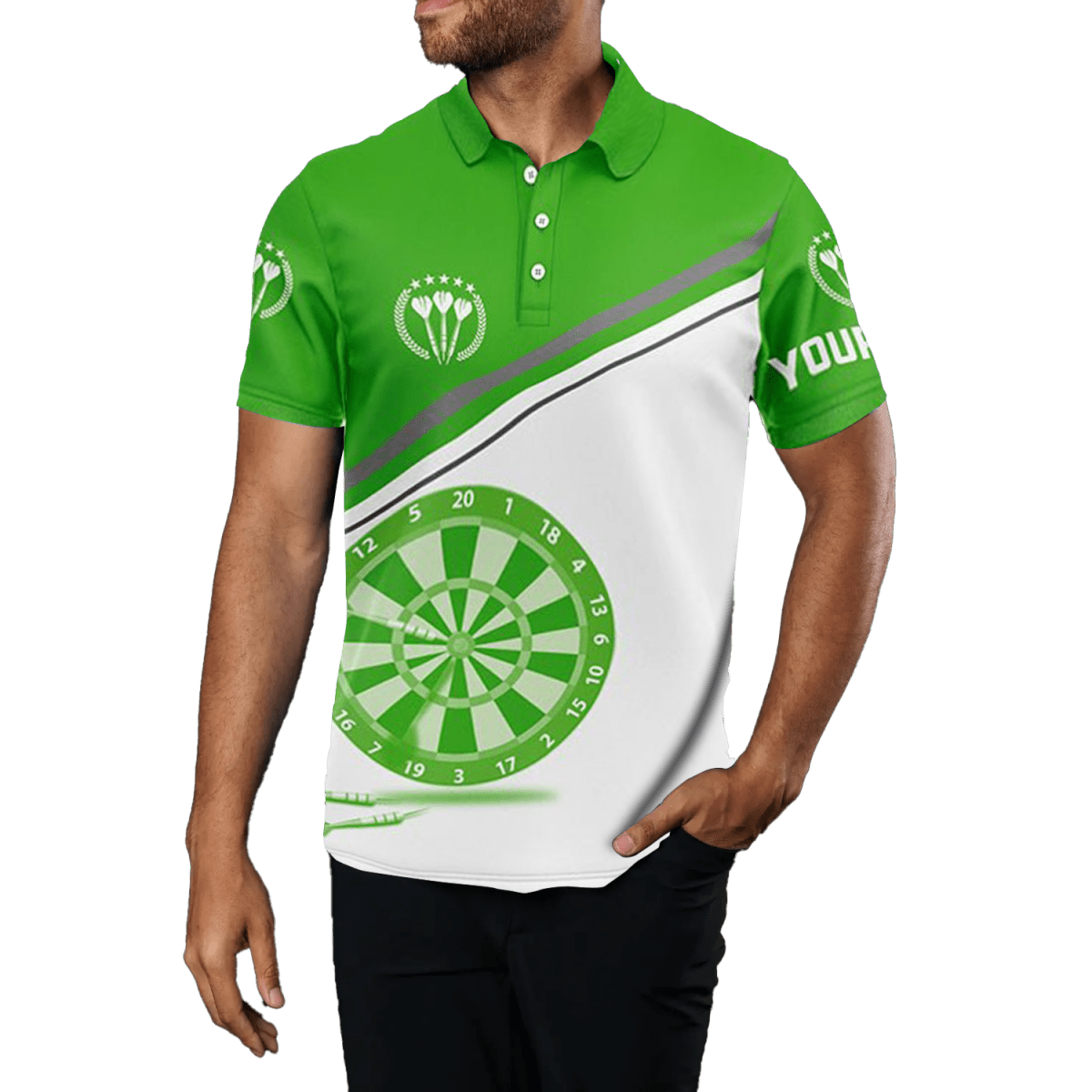 Herren Darts Polo Shirt | Grün - Weiß | Mit Namen | Dart Trikot L1298 - Outfitsuche