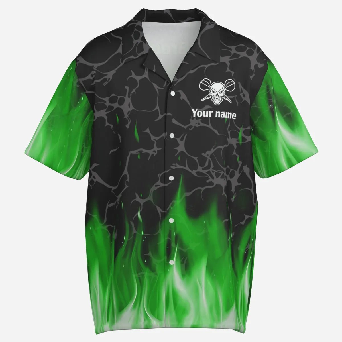 Herren Darts Polo Shirt - Grüner Flammen - Schädel | Gruselig | Dart Trikot L1423 - Outfitsuche