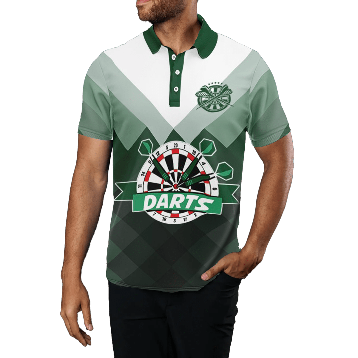 Herren Darts Polo Shirt, grüner Verlauf, geometrisches Muster N552 - Outfitsuche