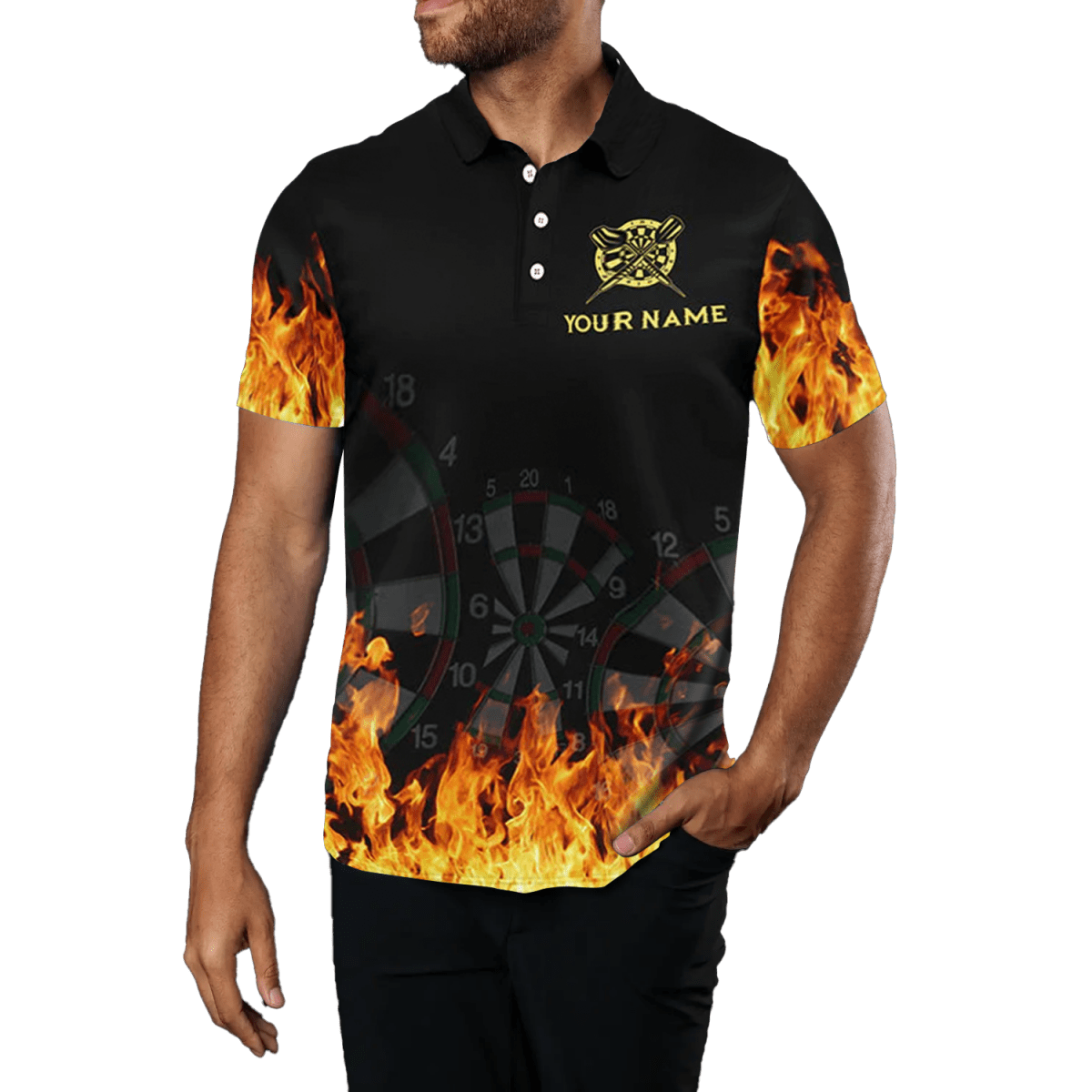 Herren Darts Polo Shirt in 3D Feuerflammen Design A560 - Outfitsuche