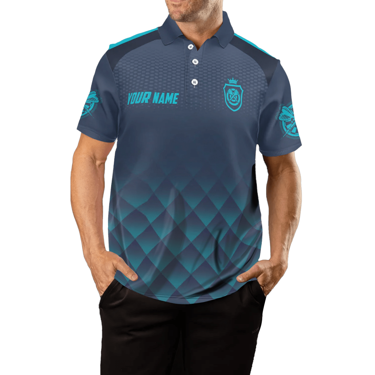 Herren Darts Polo Shirt in Blau - Navy mit geometrischem Muster M237 - Outfitsuche