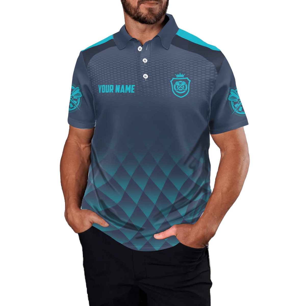 Herren Darts Polo Shirt in Blau - Navy mit geometrischem Muster M237 - Outfitsuche