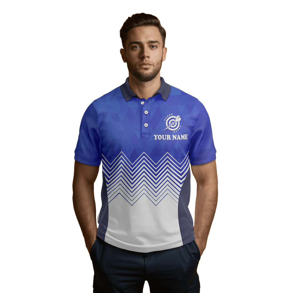 Herren Darts Polo - Shirt in Blau - Weiß mit Wings Design I931 - Outfitsuche