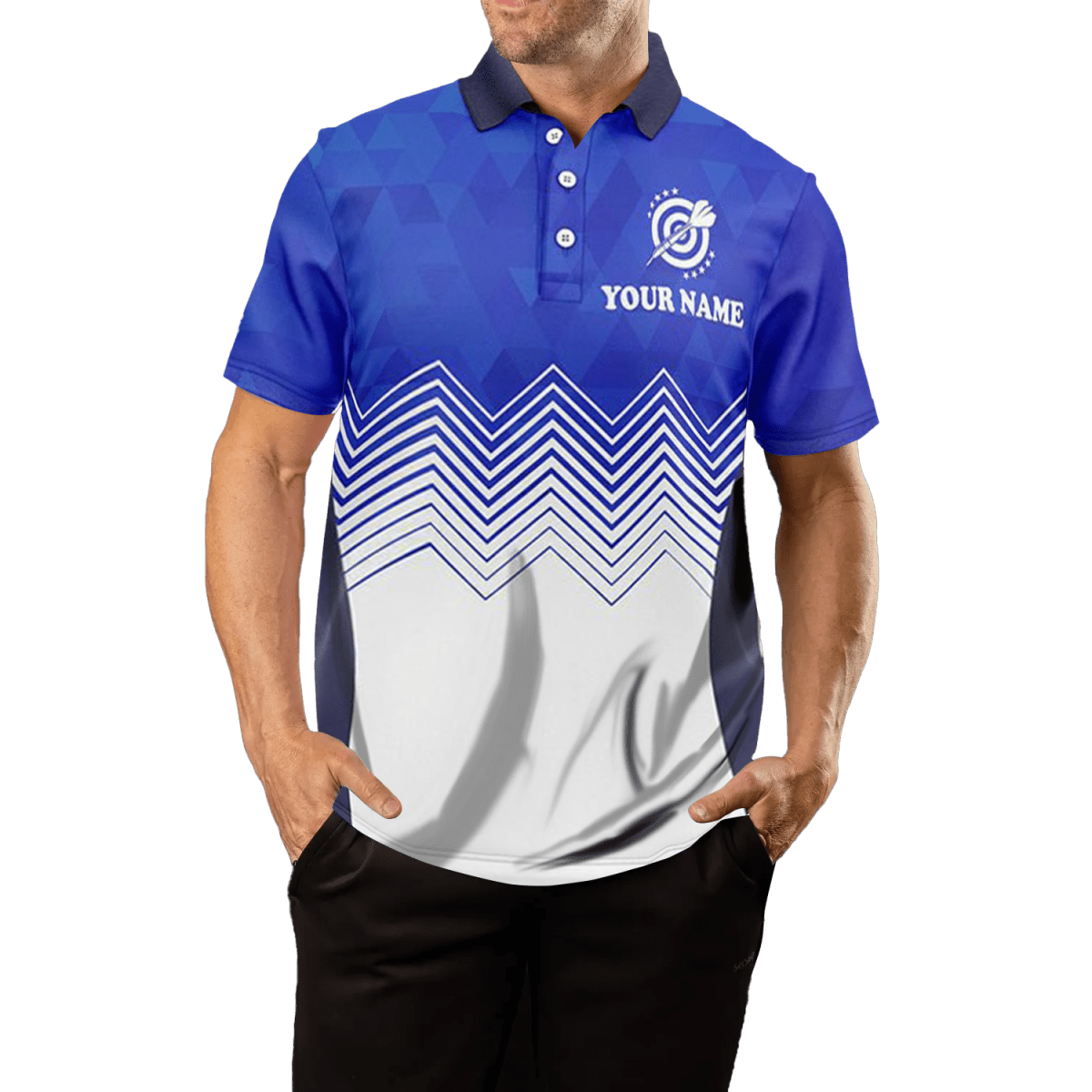 Herren Darts Polo - Shirt in Blau - Weiß mit Wings Design I931 - Outfitsuche