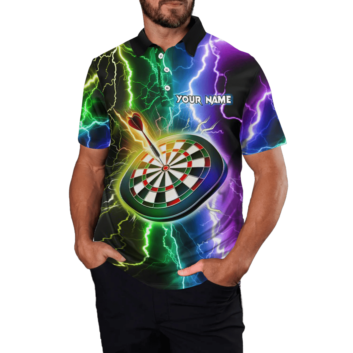 Herren Darts Polo Shirt in Bunter Blitz Design L1439 - Outfitsuche