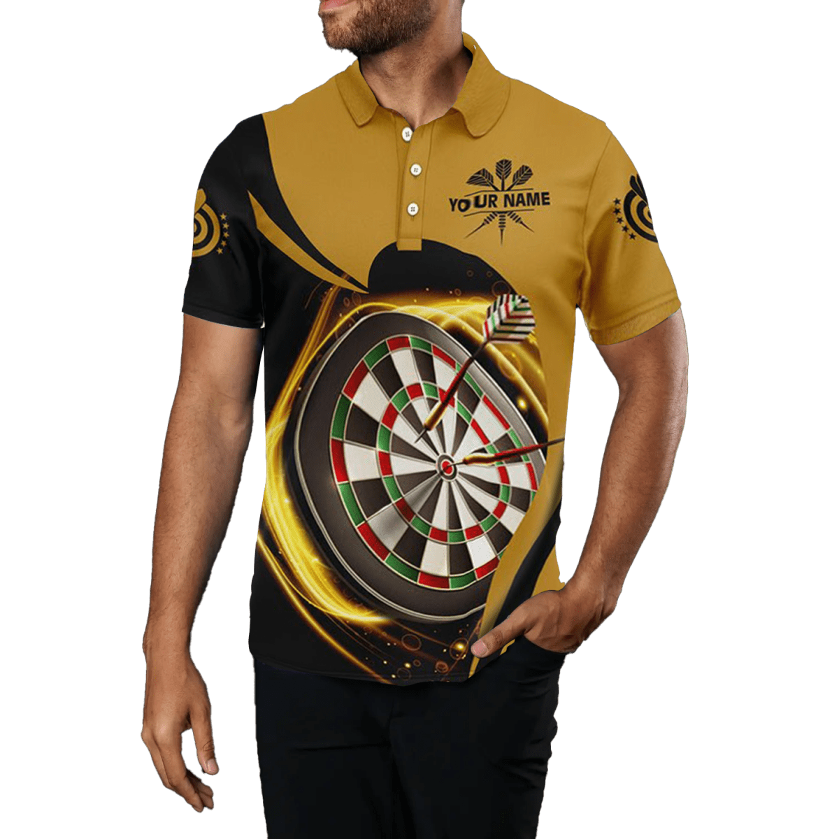 Herren Darts Polo Shirt in Gelb - Schwarz mit Lichteffekt, Sportliches Trikot T282 - Outfitsuche