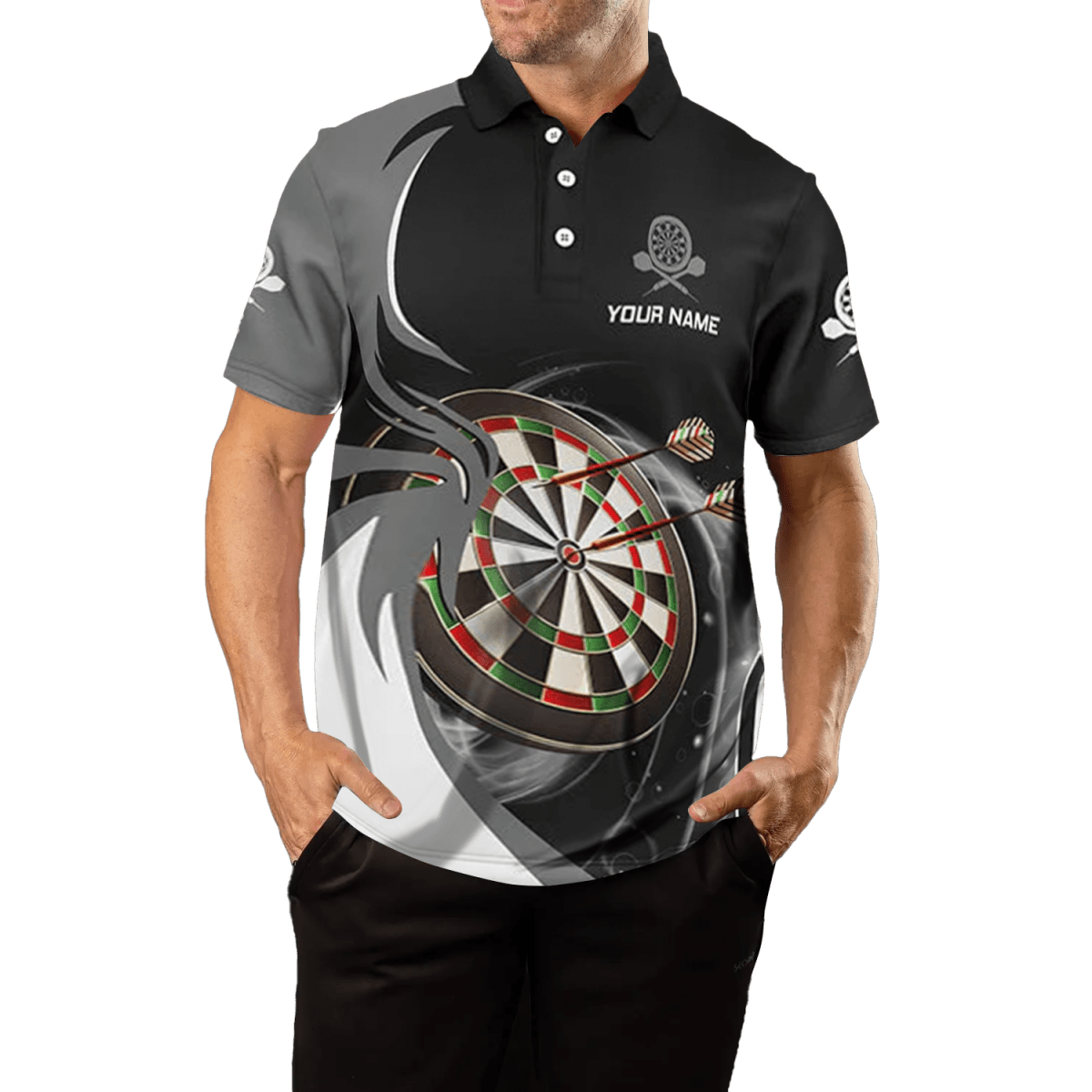 Herren Darts Polo Shirt in Grau - Schwarz e5637 - Outfitsuche