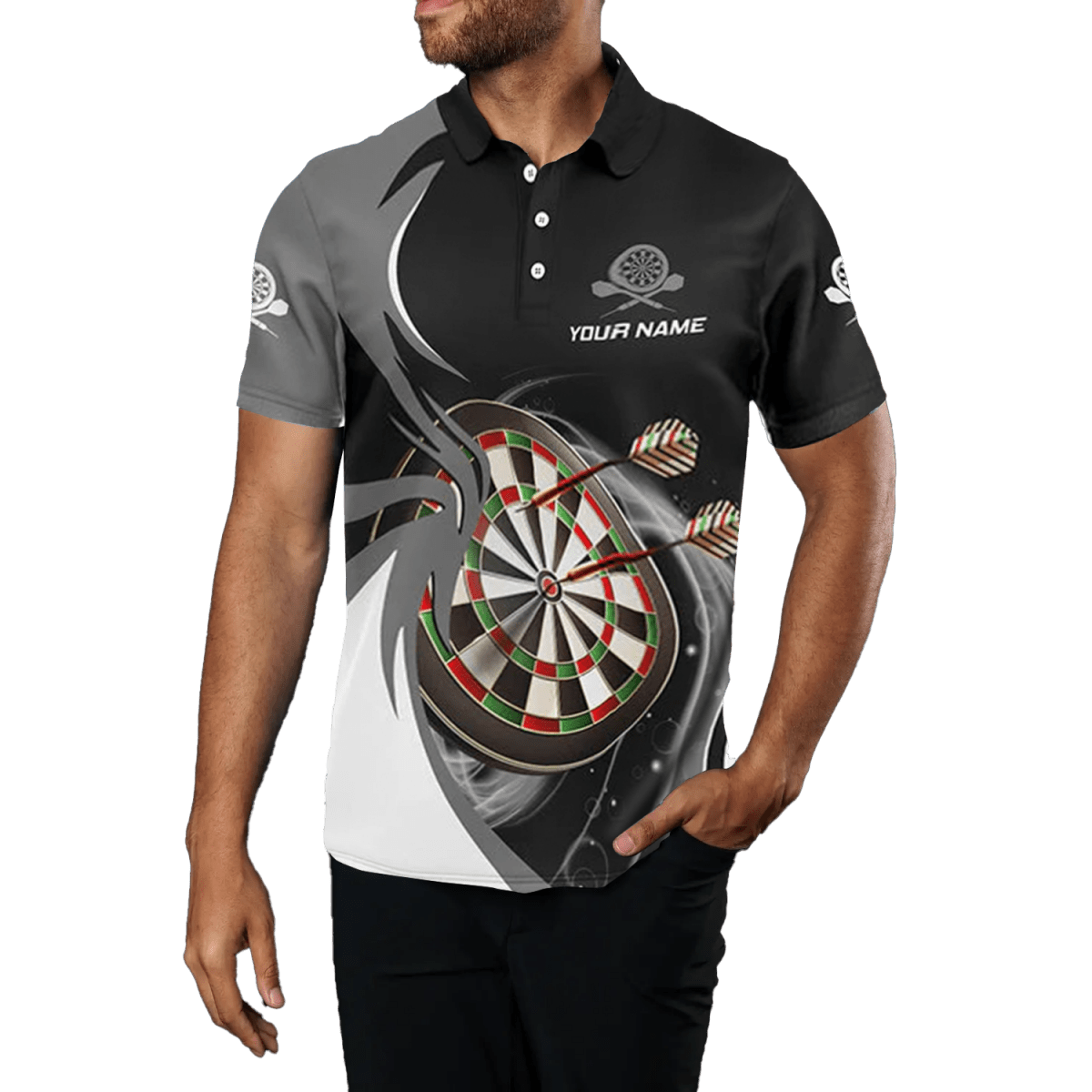 Herren Darts Polo Shirt in Grau - Schwarz e5637 - Outfitsuche