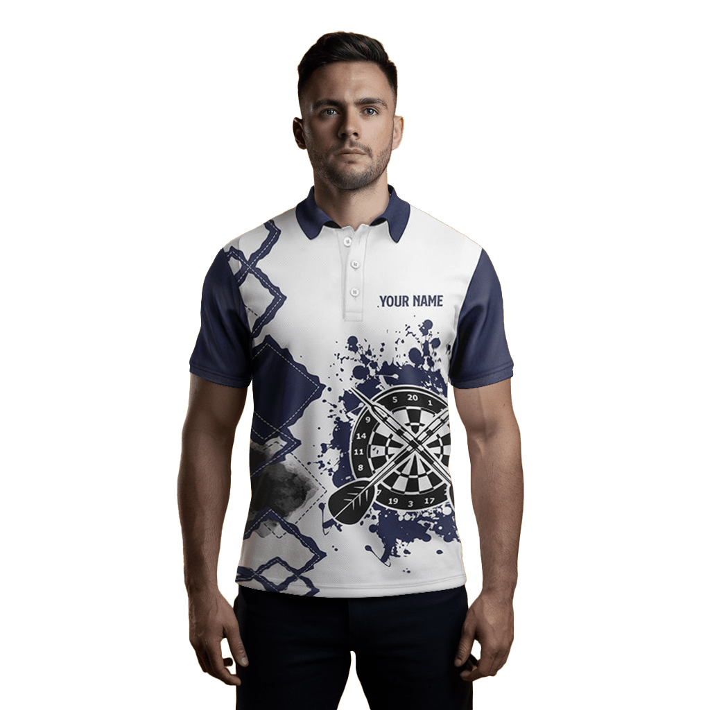 Herren Darts - Polo - Shirt in Marineblau/Weiß, Darts - König, Trikot O983 - Outfitsuche