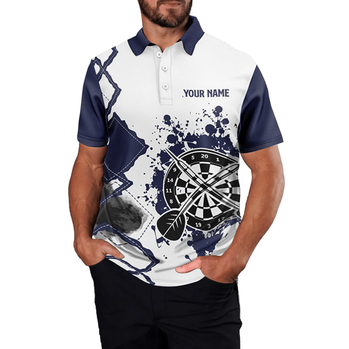 Herren Darts - Polo - Shirt in Marineblau/Weiß, Darts - König, Trikot O983 - Outfitsuche