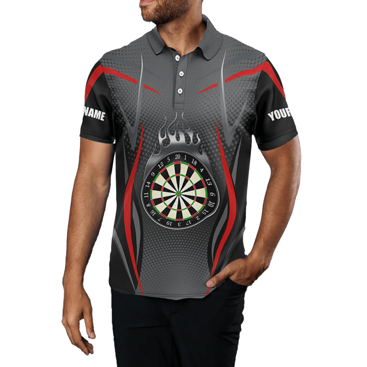 Herren Darts Polo Shirt in Rot - Grau | Sportliches Dart Trikot L1384 - Outfitsuche