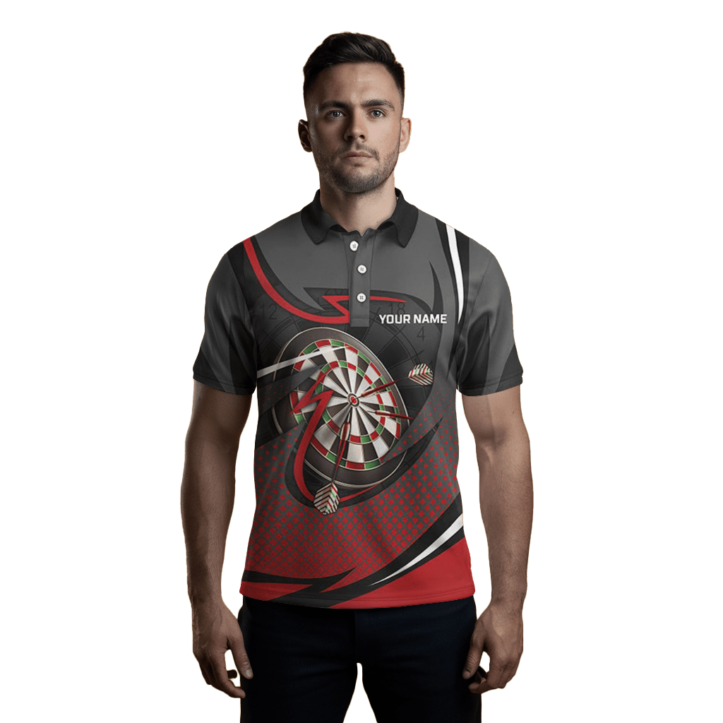 Herren Darts Polo Shirt in Rot und Grau | Sport - Stil | Dart Trikot L1349 - Outfitsuche