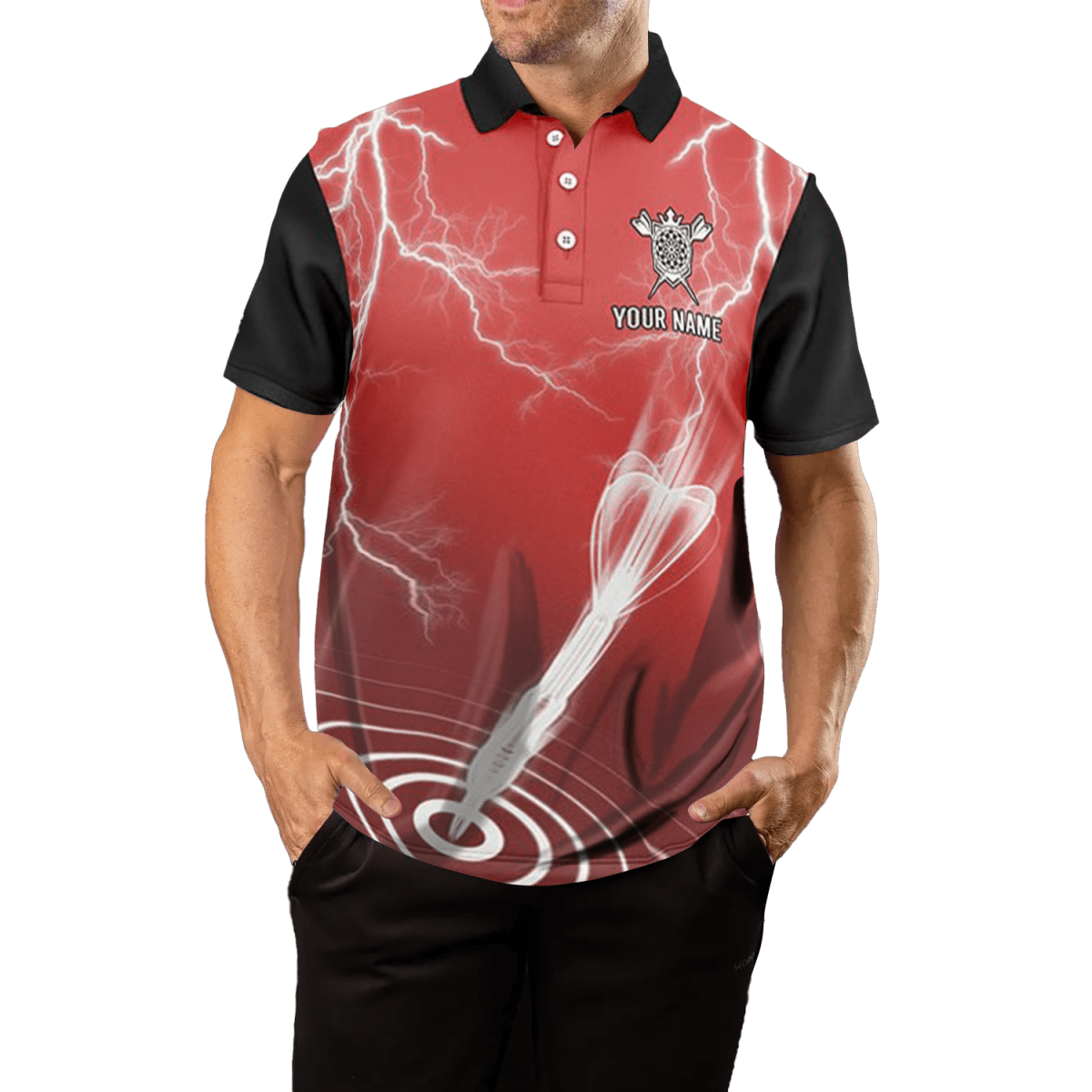 Herren Darts Polo - Shirt in Rot/Schwarz mit Blitz/Donner, Trikot B858 - Outfitsuche