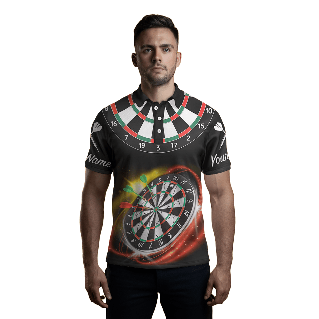 Herren Darts Polo Shirt in Rot/Schwarz mit Namen - Coole Darts Bekleidung L498 - Outfitsuche