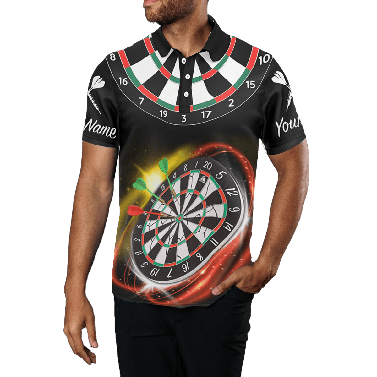 Herren Darts Polo Shirt in Rot/Schwarz mit Namen - Coole Darts Bekleidung L498 - Outfitsuche