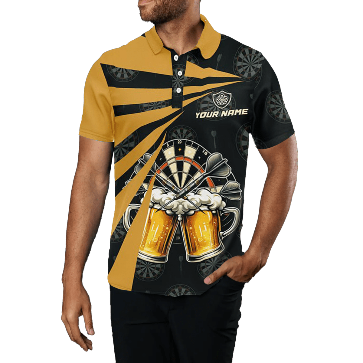 Herren Darts Polo Shirt in Schwarz - Gelb | Lustiges Dart Trikot L1381 - Outfitsuche