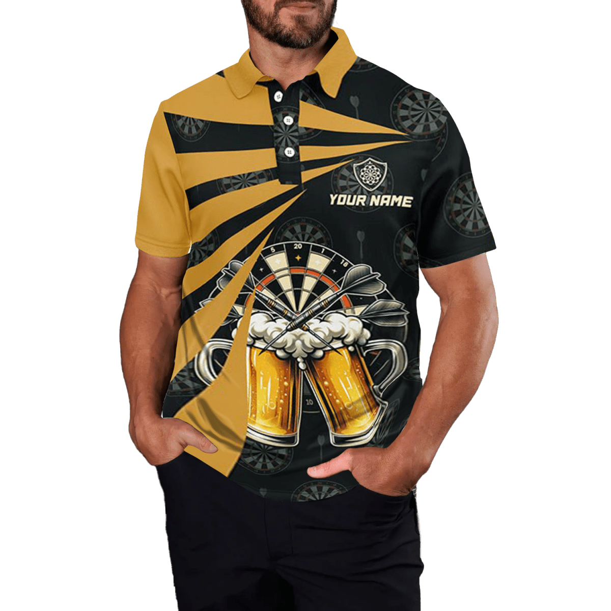 Herren Darts Polo Shirt in Schwarz - Gelb | Lustiges Dart Trikot L1381 - Outfitsuche