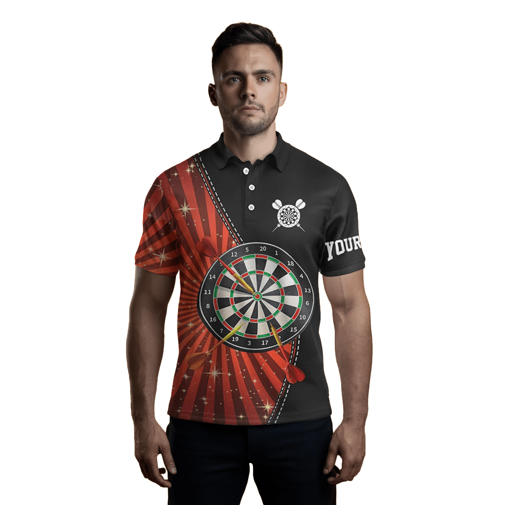 Herren Darts Polo Shirt in Schwarz mit Orangenem Halo, cooles Dart Trikot E177 - Outfitsuche