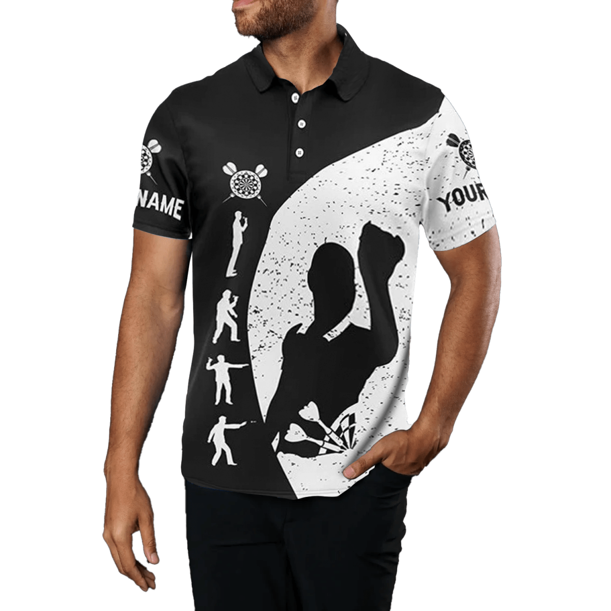 Herren Darts Polo Shirt in Schwarz - Weiß, Grunge - Stil T528 - Outfitsuche