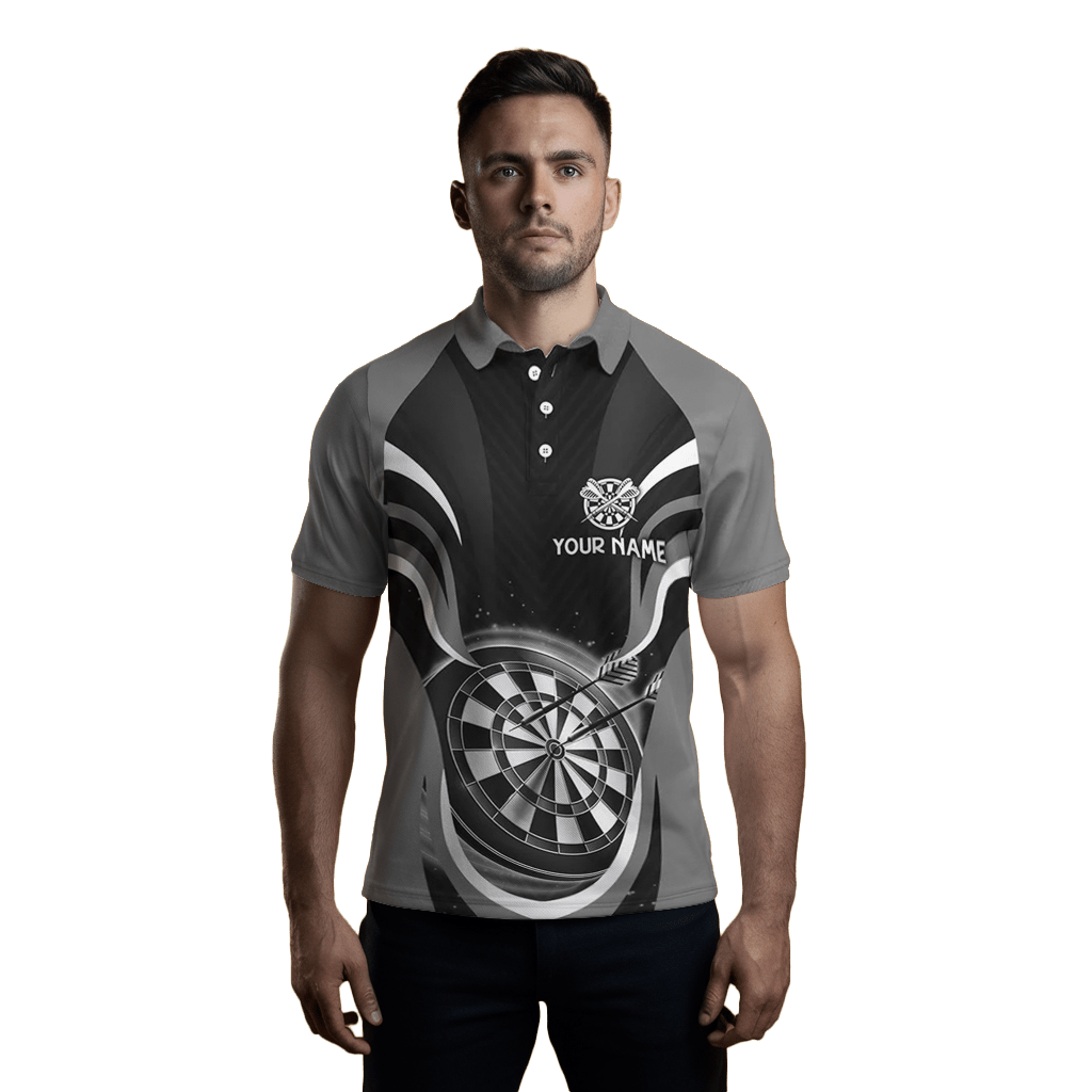 Herren Darts Polo Shirt in Schwarz/Grau, cooles Dart - Trikot D675 - Outfitsuche