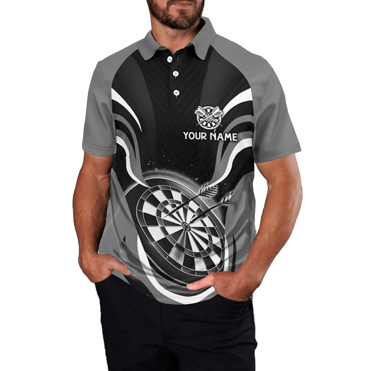 Herren Darts Polo Shirt in Schwarz/Grau, cooles Dart - Trikot D675 - Outfitsuche