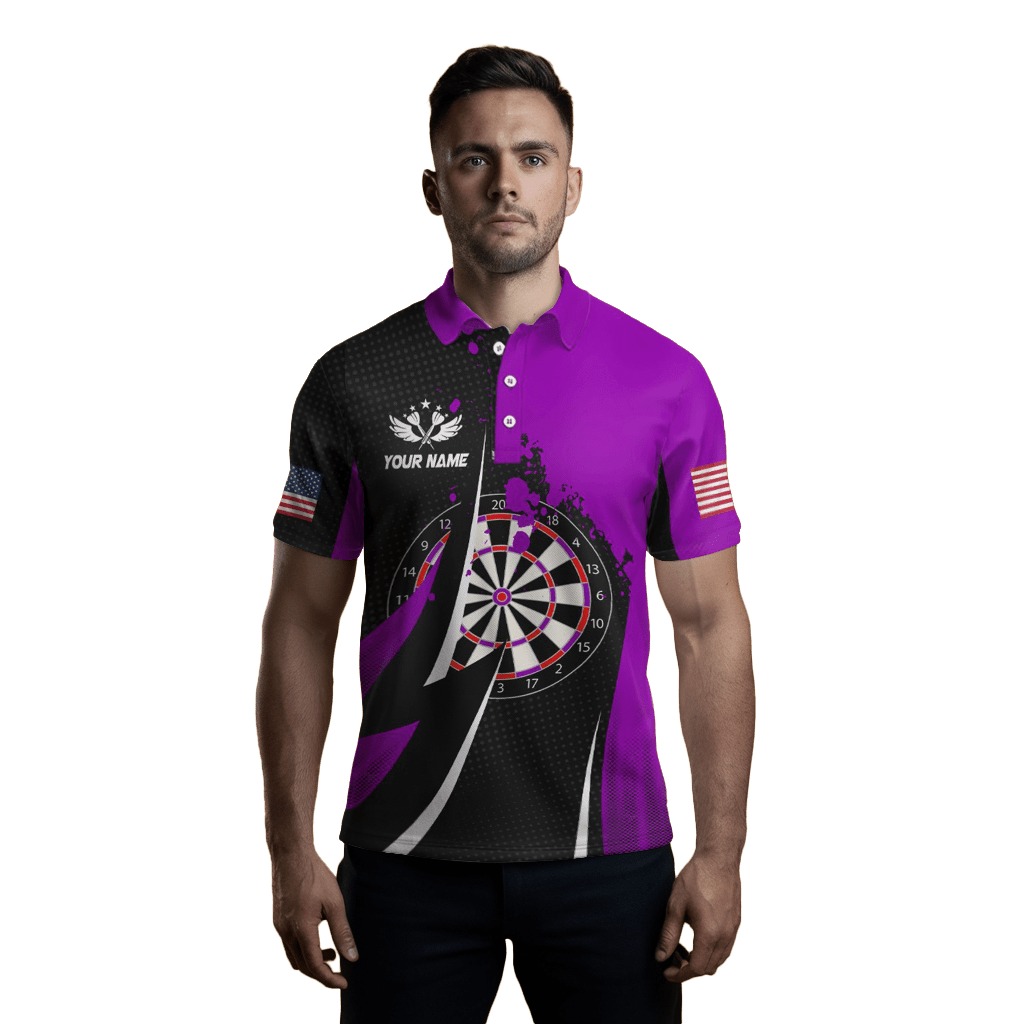 Herren Darts Polo Shirt "Lila Dart" mit individuellem Namen T1174 - Outfitsuche