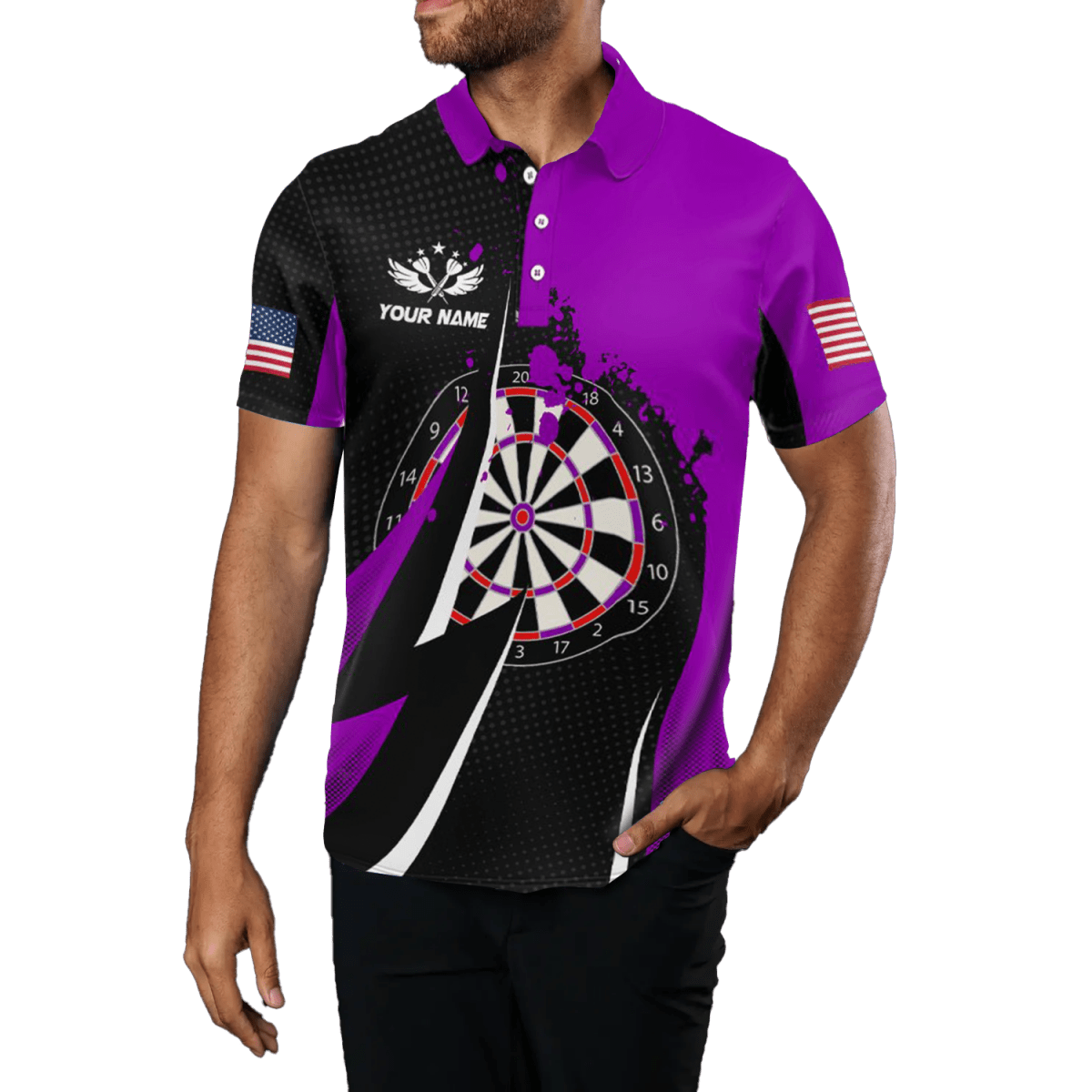 Herren Darts Polo Shirt "Lila Dart" mit individuellem Namen T1174 - Outfitsuche