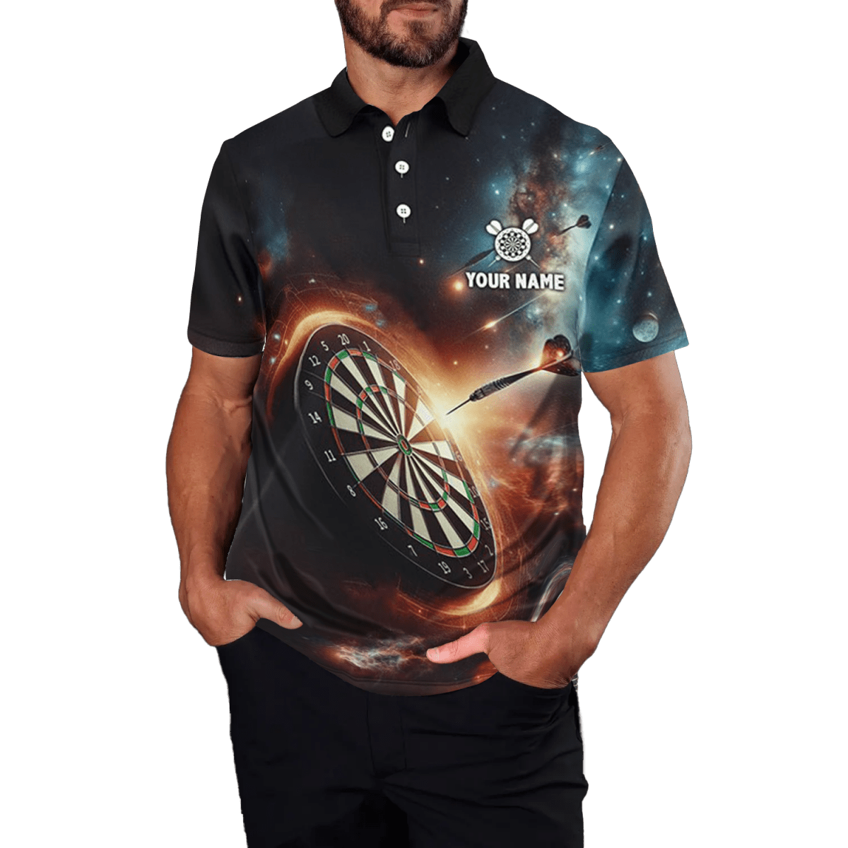 Herren Darts Polo - Shirt mit 3D - Galaxie - Druck L1357 - Outfitsuche