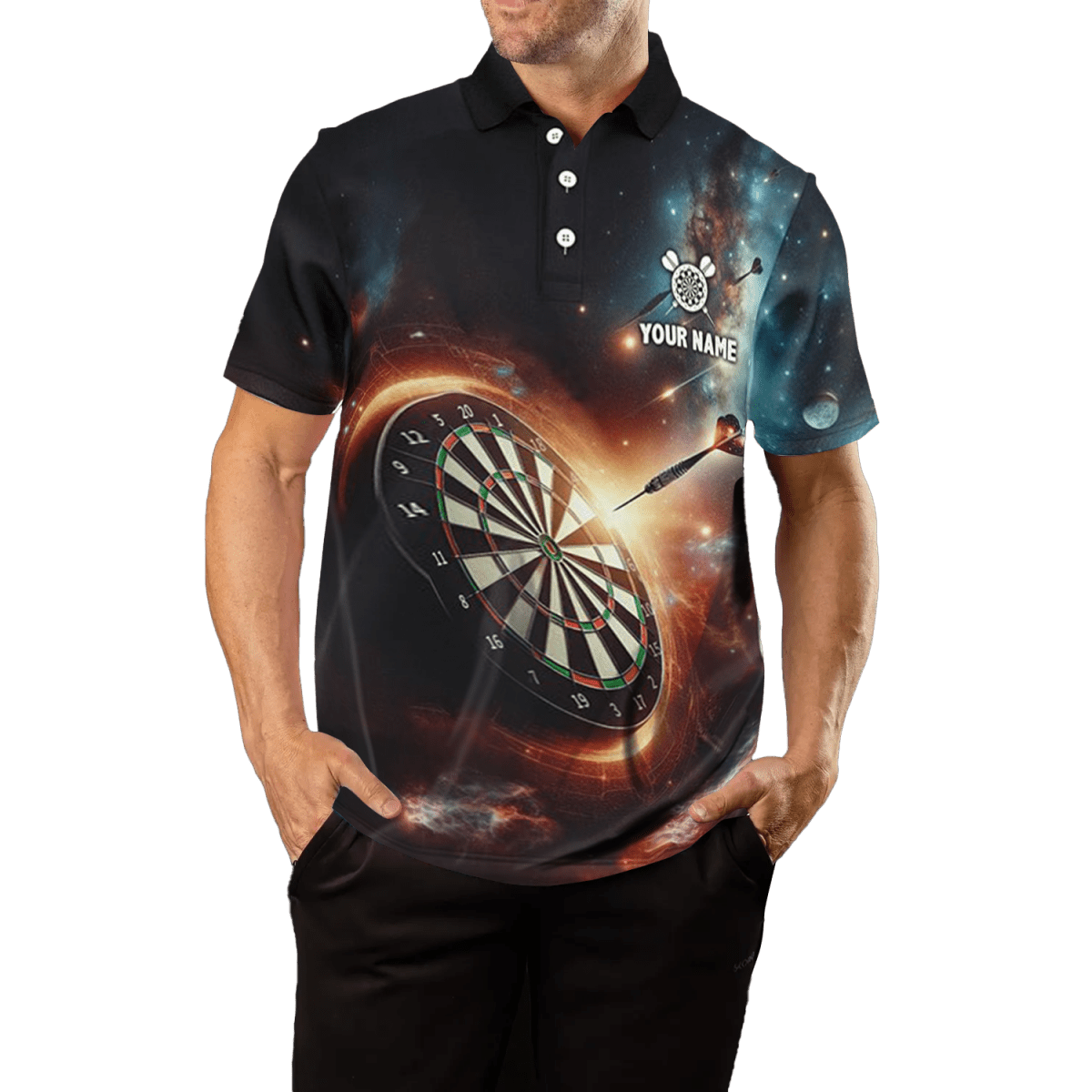 Herren Darts Polo - Shirt mit 3D - Galaxie - Druck L1357 - Outfitsuche