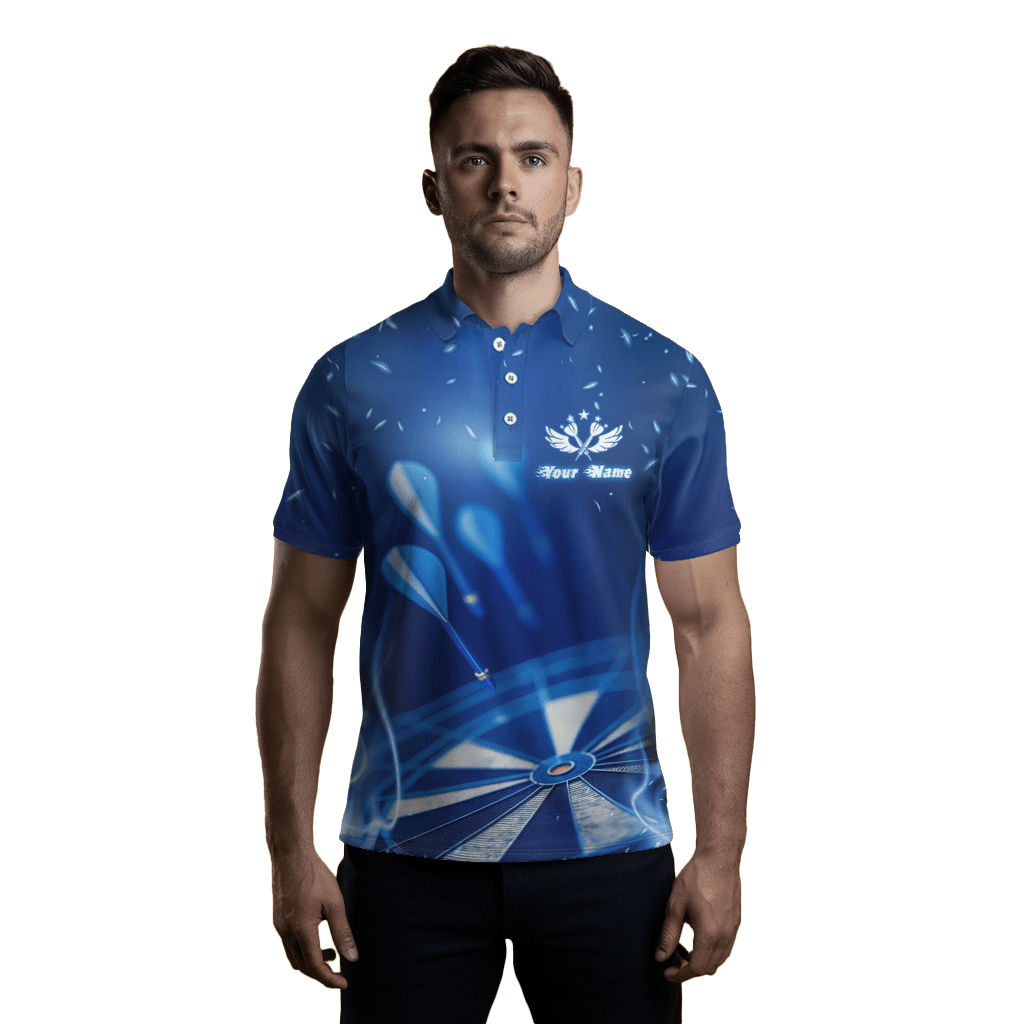 Herren Darts Polo Shirt mit blauer Feuerflamme und Stern - cooles Darttrikot V481 - Outfitsuche