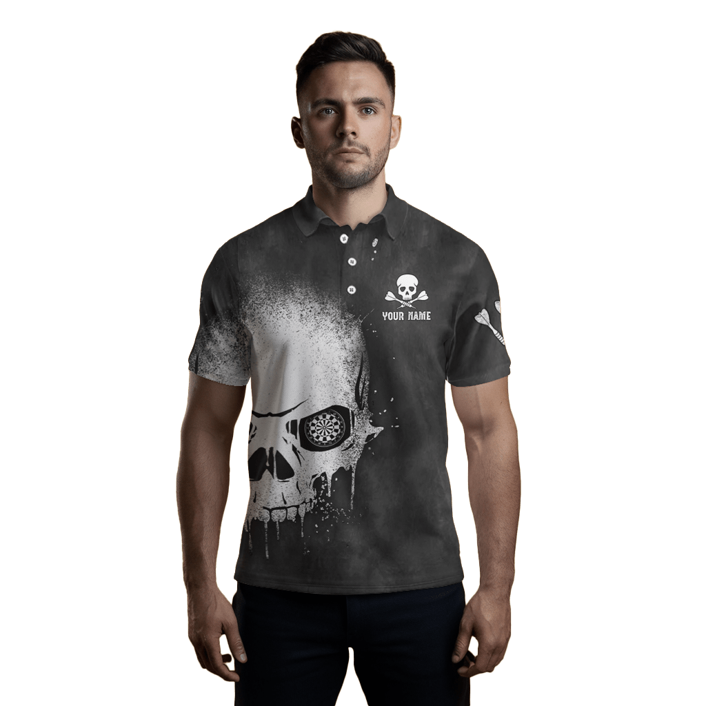 Herren Darts Polo Shirt mit Rauch Totenkopf - Motiv, schwarz - weiß, gruselig, Dart - Trikot S589 - Outfitsuche