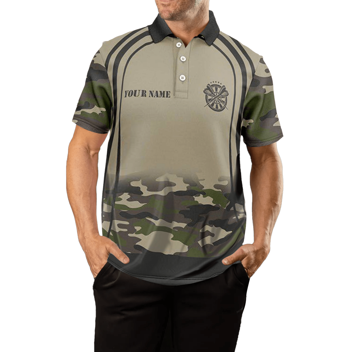 Herren Darts Polo - Shirt mit Totenkopf - und Sensenmann - Motiv, Tarnmuster U238 - Outfitsuche