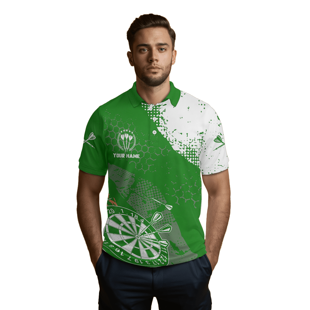 Herren Darts Polo Shirt, Retro grünes Muster, Dart Team Trikots A103 - Outfitsuche