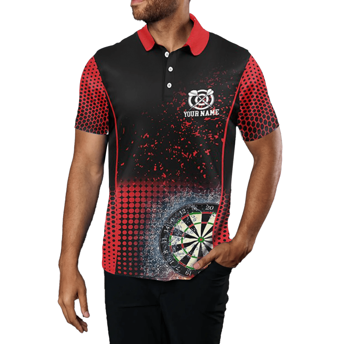 Herren Darts Polo Shirt | Rot Schwarz | Feuer & Wasser Design L1360 - Outfitsuche